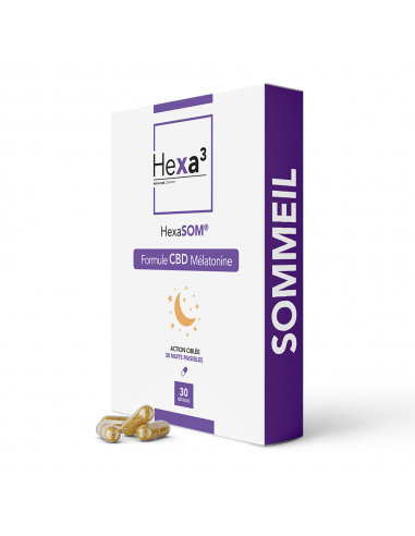 Capsules au CBD et Mélatonine HexaSOM 50mg de marque Hexa3